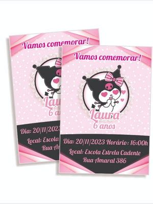 Convite De Aniversario Kuromi Compre Produtos Personalizados No Elo