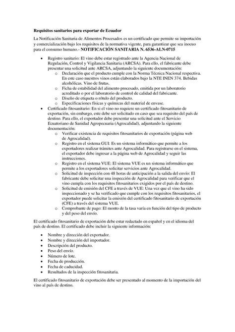 Requisitos Sanitarios Para Exportar De Ecuador NotificaciÓn Sanitaria