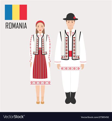 Romanian Man And Woman In Traditional Costumes Vector Image