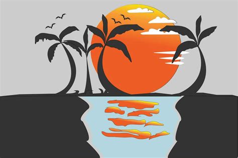 Sunset on the horizon over the sea landscape. Vector illustration 36008772 Vector Art at Vecteezy