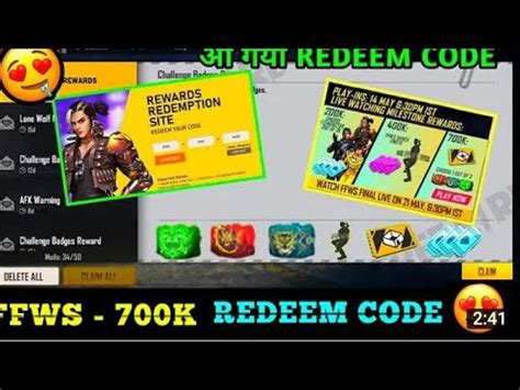 FFWS 700k Redeem Code 700k Live Watching Rewards Free Fire New