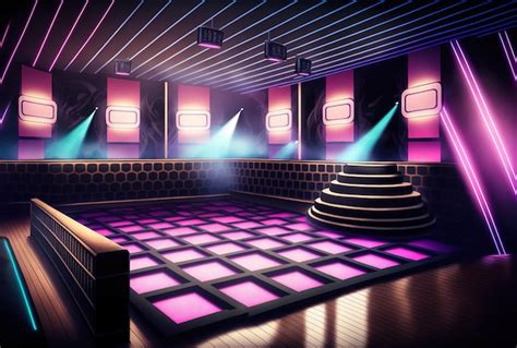 Nightclub dance floor with an empty stage | Premium AI-generated image