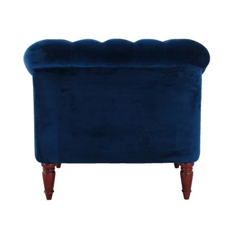 Liam Fauteuil Chesterfield Velours Bleu P Trol Et Pieds En Bois L