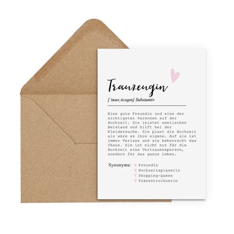 Postkarte Trauzeugin Definition Inkl Briefumschlag Trauzeugin Etsy De