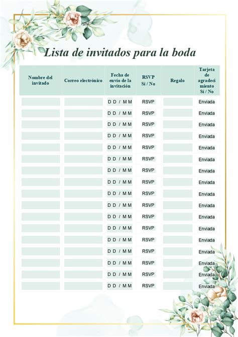 Plantillas De Lista De Invitados Para La Boda ONLYOFFICE