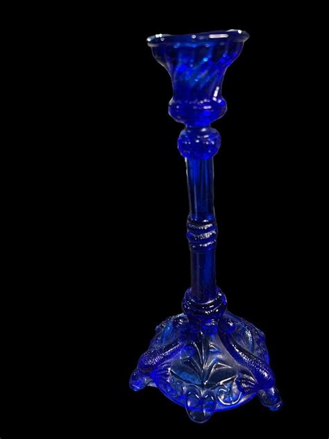 Rare Vintage Cobalt Blue Portieux Vallerysthal Glass Candlestick Holder