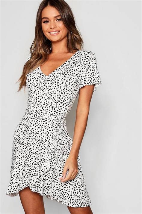 Dalmatian Print Ruffle Tea Dress Boohoo Usa