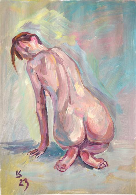 Nude Woman Sitting Back Drawing By Lada Kholosho Artmajeur