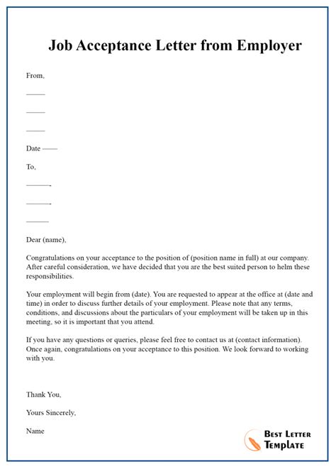 Job Acceptance Letter Template Format Sample And Example