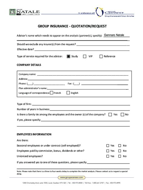 Fillable Online Group Insurance Quotation Request Fax Email Print