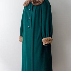 S Green Wool Coat Vintage Fur Coat Mutton Collar Light Brown