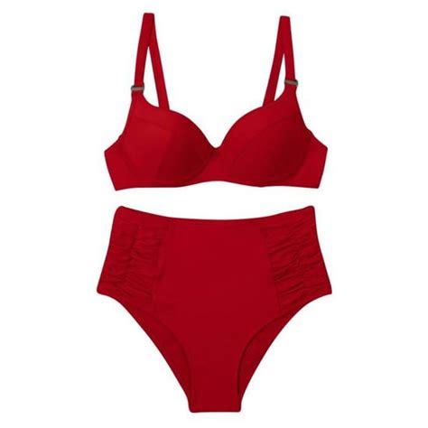 Ou Maillot De Bain Femme Ensemble Deux Pi Ces Couleur Unie Imprim Bikini Poursexy Rouge Rouge