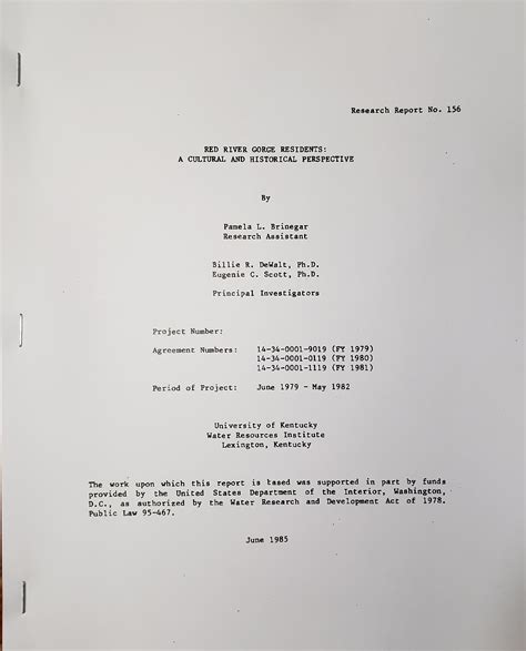 Red River Gorge Residents: A Cultural and Historical Perspective by