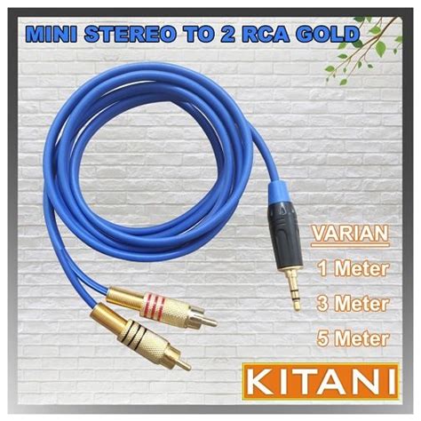 Jual Kabel Aux Kitani Twin Blue Rca Gold Plated To Jack Mini