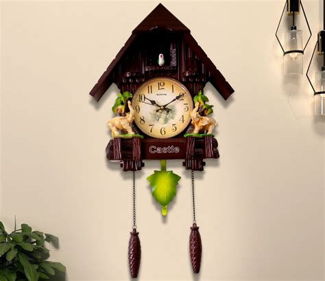 Buy Brown Pendulum Cuckoo Wall Clock With Bird Alarm Hourly Sound At 25