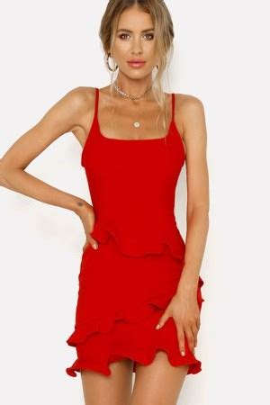 Flirty Red Ruffles Spaghetti Strap Backless Casual Dress