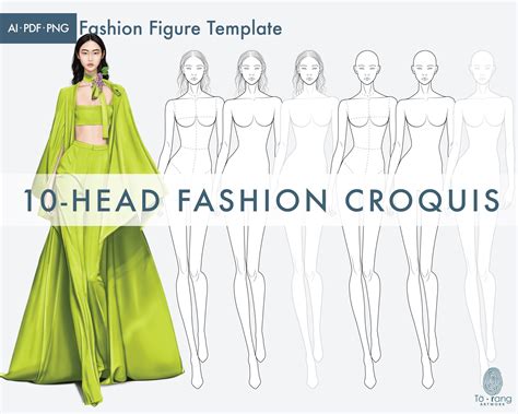 Female Fashion Croquis Templates 10 Head Fashion Figure Asian Model Etsy