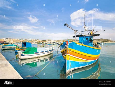 Colorful Typical Boats In Marsaxlokk Mediterranean Traditional