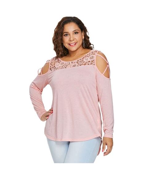 2011 Plus Size Cutwork Lace Insert T Shirt Light Pink 3h83786116