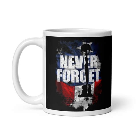 Never Forget Battlefield Cross White Glossy Mug Meachs Military