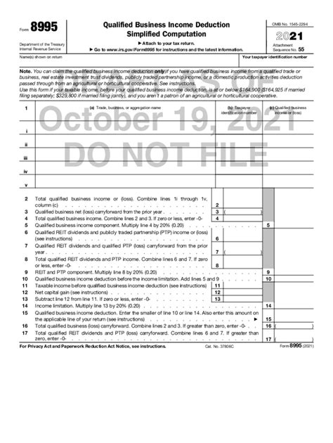 Fillable Online 2021 Form 8995 Qualified Business Income Deduction Simplified Computation Fax