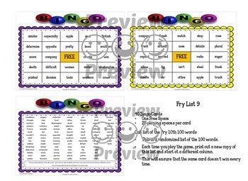 Fry Sight Words Th List Bingo By Sweetie S Tpt