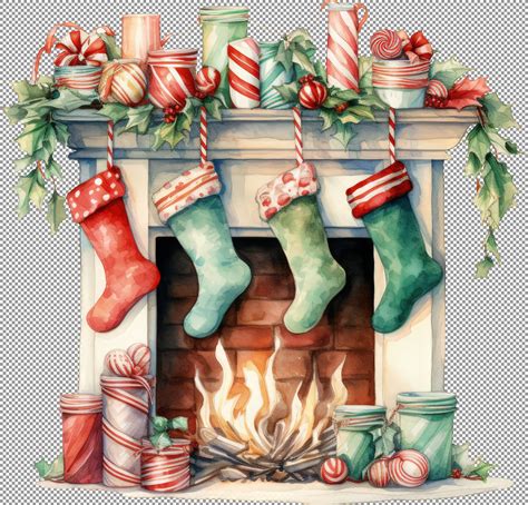 Stockings By The Festive Fireplace Clipart Christmas Fireplace With