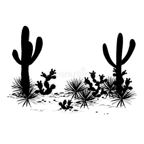 Cacti Landscape Vector Silhouettes Stock Vector Illustration Of Nature Garden 124033473