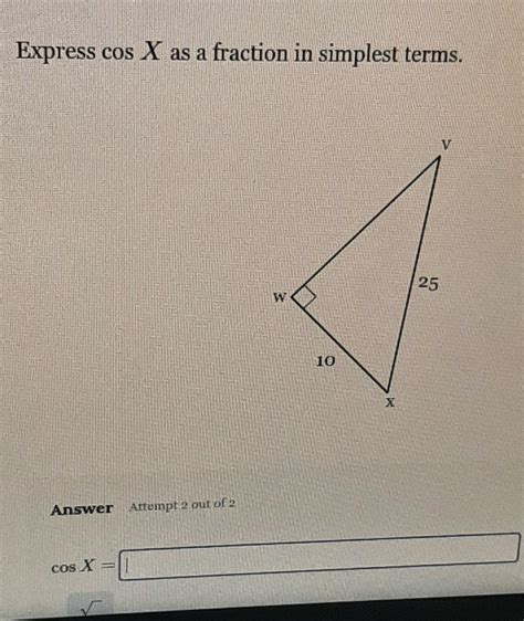 Express Cos X As A Fraction In Simplest Terms Brainly