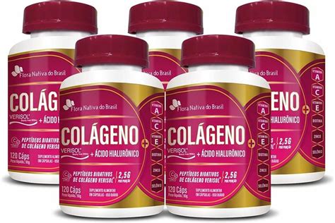 Kit 5 Colágeno Verisol Ácido Hialurônico 120 Caps 750mg FNB Flora