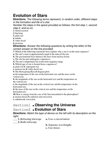 13 Best Images Of Stars And Galaxies Worksheet Answers Star Life