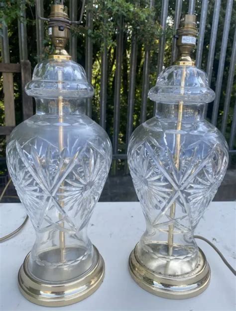 Pair Tall Vintage Antique Heavy Cut Glass Crystal Brass Table Lamps Lights Gwo £228 00 Picclick Uk