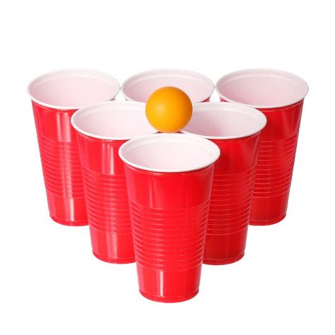 Beer Pong Red Plastic Cups And Orange Table Tennis Ball Over Black