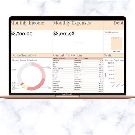 simple monthly dashboard  monthly budget tracker  debt etsy