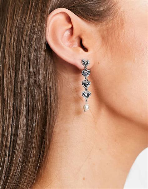 Designb London Heart Drop Earrings In Silver Asos