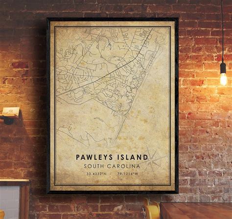 Pawleys Island Map Print Pawleys Island Map South Carolina Map Art Pawleys Island City Road Map