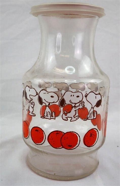 Vintage Peanuts Snoopy Glass Orange Juice Carafe Pitcher With Lid