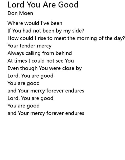 Lord You Are Good Lyrics Follow Lyrics