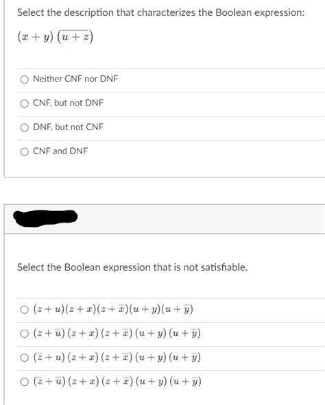 Solved Select The Description That Characterizes The Boolean Expression X Y U Z O