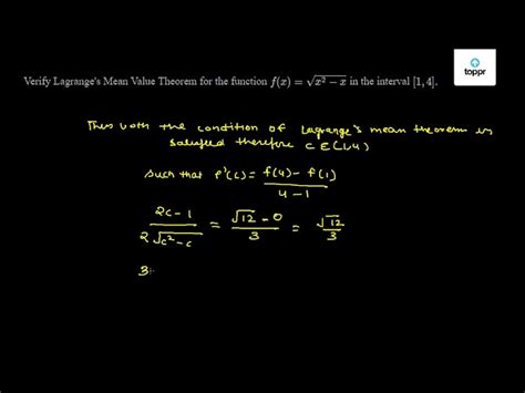 Verify Lagranges Mean Value Theorem For The Function Fx √x2 X