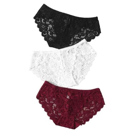 3PC Femmes Dentelle Fleurs Creux Sous Vêtements Culottes G string Lingerie Strings l10316 Noir