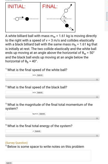 Solved Initial Final A White Billiard Ball With Mass Mw Chegg