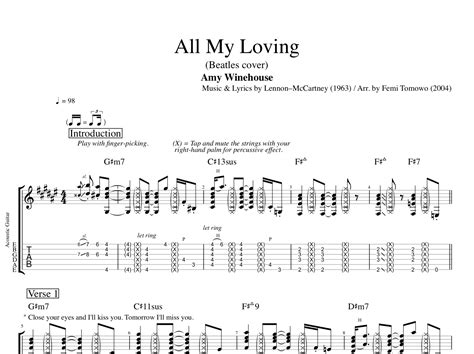 All My Loving Beatles Cover Amy Winehouse Guitar Tab Sheet