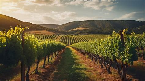 Premium Photo A Photo Of A Picturesque Vineyard With Rows Of Grapevines