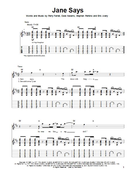 Jane Says By Jane S Addiction Guitar Tab Play Along Guitar Instructor