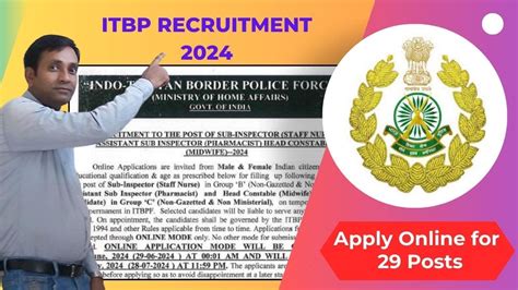 Itbp Si Staff Nurse Asi Pharmacist Hc Midwife Recruitment