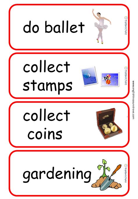 Hobbies English Flashcards Set 3 English Treasure Trove