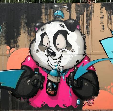 A Painting Of A Panda Bear Holding A Drink In Its Hand And Wearing A