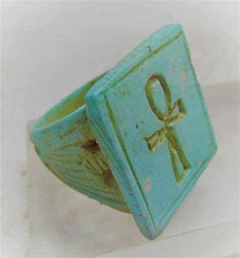 Beautiful Ancient Egyptian Glazed Faience Ring With Ahnk Key Of Life