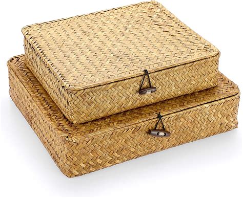 Amazon Hipiwe Set Of 2 Flat Woven Wicker Storage Bins With Lid